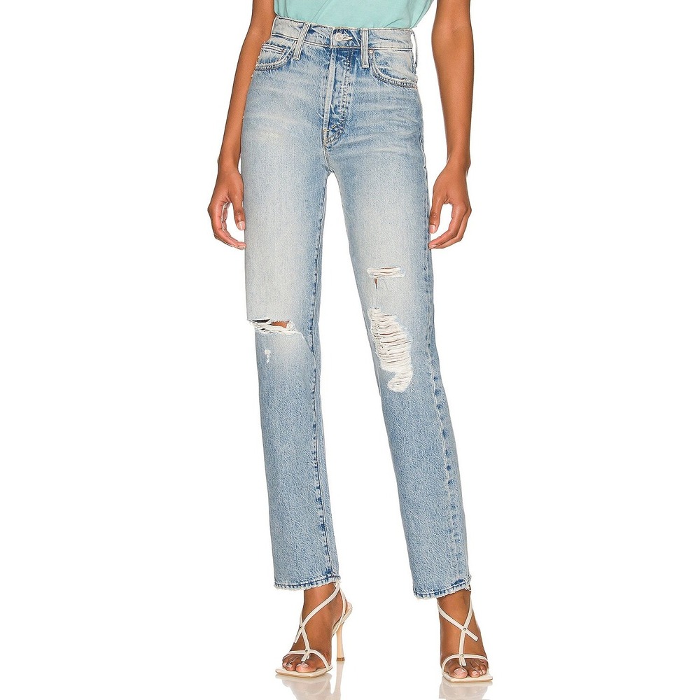 MOTHER Huffy Skimp High Rise Straight Distressed Jeans Hotter On Other Side - Picture 6 of 9
